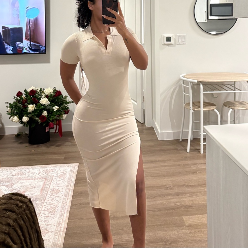 SHEIN Cream Midi Polo Dress